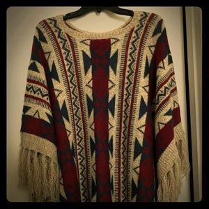 Ladies Charlotte Russe poncho style fringe sweater